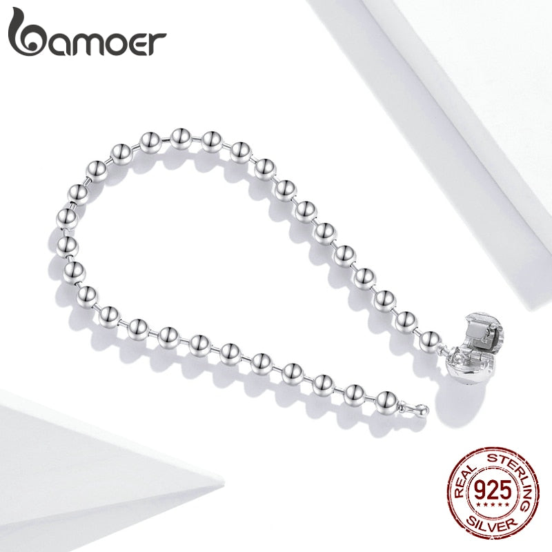 Bamoer, pulsera de cuentas redondas de plata pura de plata de ley 925, cadena de amor para siempre, pulseras básicas de moda para mujer SCB208