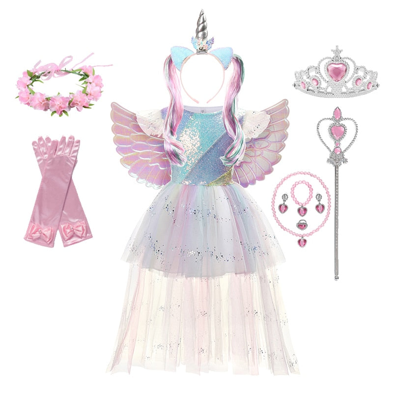Halloween unicornio princesa vestido fiesta de cumpleaños Cosplay Ángel vestido niños malla tutú falda rosa encaje Sling disfraz para niñas