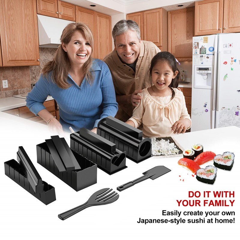 10 unids/set DIY, Kit para hacer Sushi, máquina para hacer Sushi, molde para rollos de arroz, utensilios de cocina para Sushi, utensilios de cocina japoneses para Sushi, utensilios de cocina