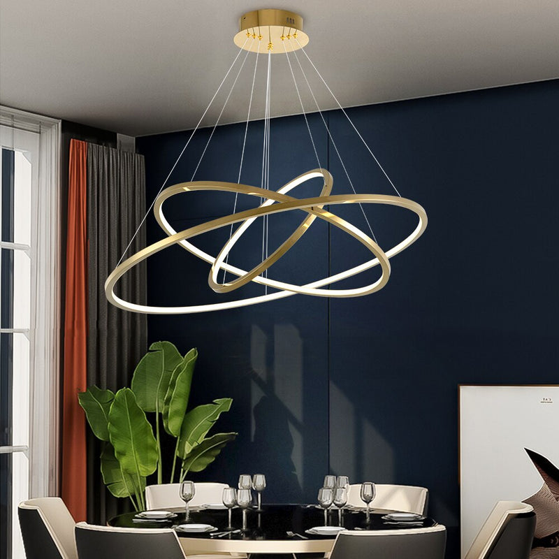 Candelabro led de anillo moderno para escalera, lámpara colgante de oro para sala de estar de lujo, lámpara colgante de decoración para pasillo de villa larga