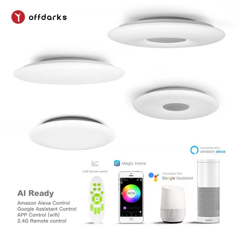 OFFDARKS Smart LED Ceiling Lights WIFI Voice Control APP Control RGB Dimming Bluetooth Speaker Ceiling Lamp Kitchen Living Room