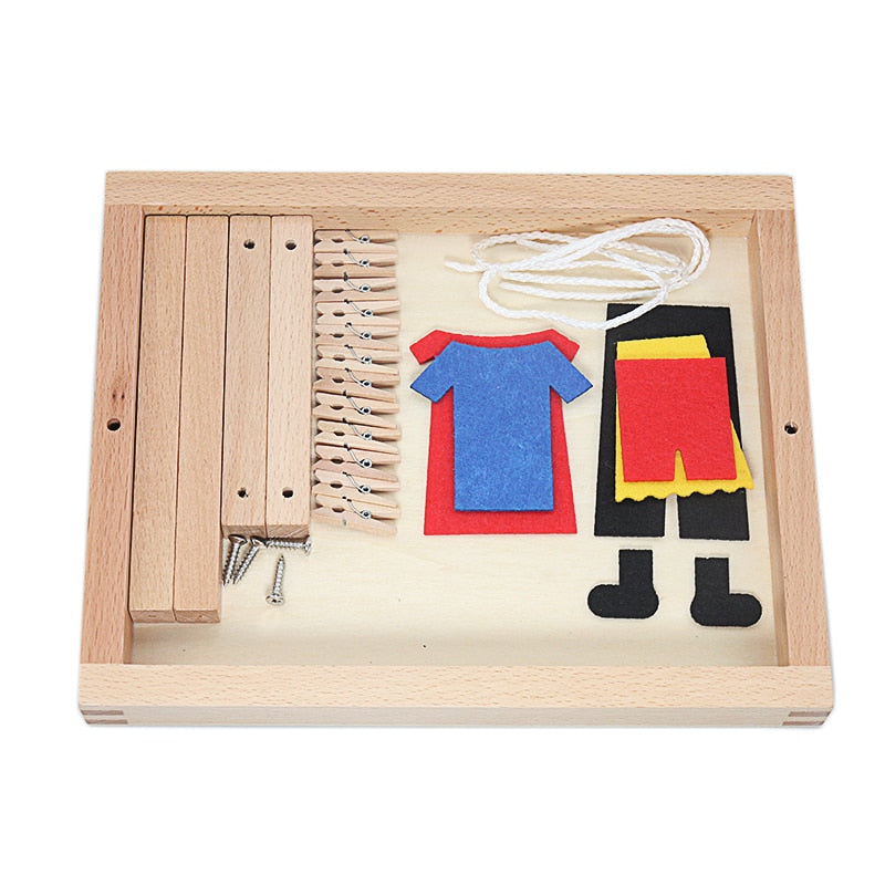 Baby Montessori Holz DIY Mini Simulation Kleidung Trocknen Rahmen Kleidung Anzug Spielzeug für Kinder Grundlegende Lebenspraxis Trainingsspielzeug