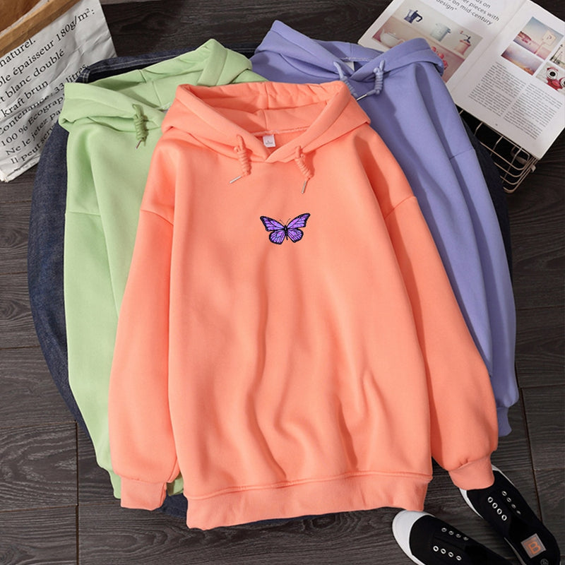 Damen Sweatshirts Hoody Butterfly HOODIE NEU 2020 Student's Vielseitiges Top Kpop Hiphop Sweatshirt Literarischer Vintage Kapuzenmantel