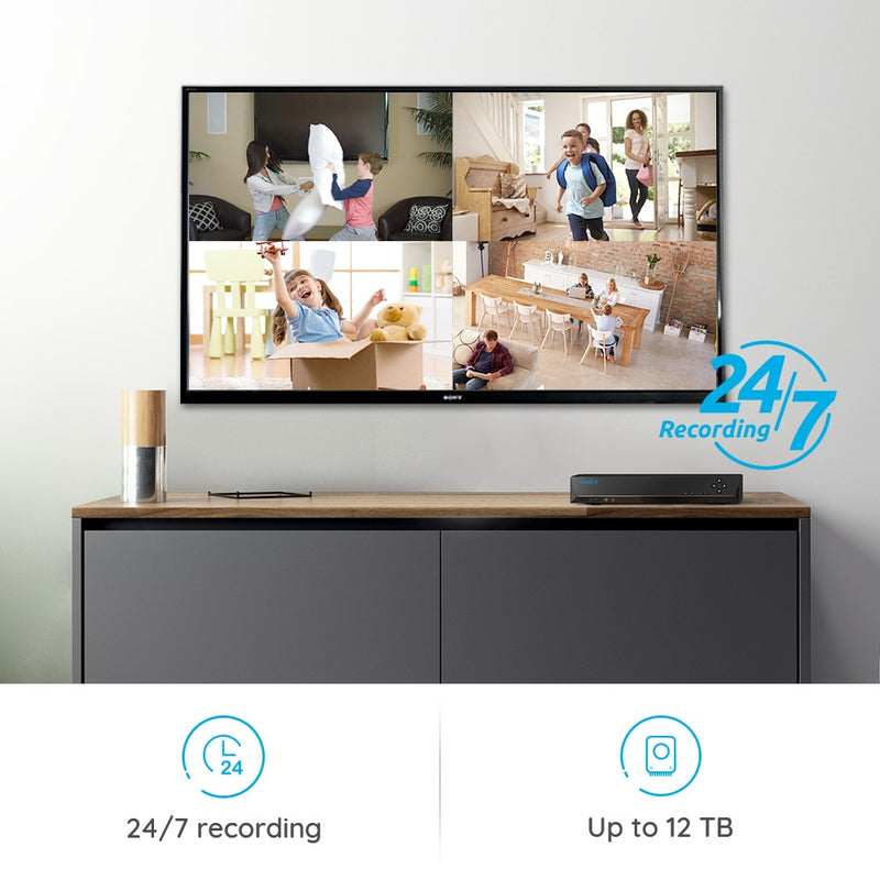 Reolink Smart POE NVR Kit 4K Ultra HD 24/7 Grabación 2TB HDD Presentado con sistema de seguridad para el hogar con detección de humanos/coches RLK8-820D4-A