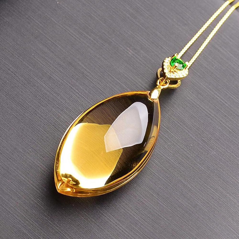 Natural Yellow Citrine Quartz Water Drop Pendant 38x15mm Women Rare Wealthy Gold Citrine Stone Fashion Bead Necklace AAAAA