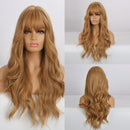 EASIHAIR Grau Ombre Wellige Perücken Lange Synthetische Perücken für Frauen Perücken mit Pony Naturhaarperücken Hitzebeständige Cosplay Perücken