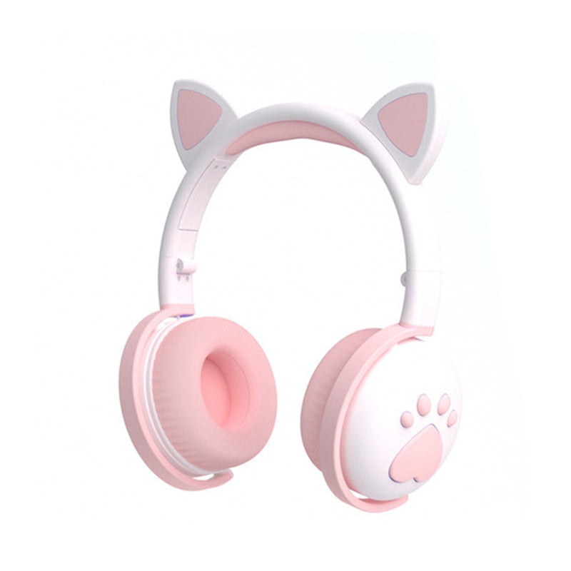 Cute Kids Headphones Wireless Earphones,Control LED light Cat Ear Girl Child Gift Blue-tooth Gaming Headset Stereo Bass With Mic