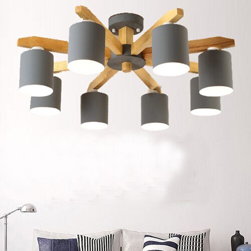 Wrought iron &amp; solid wood E27 nordic personality simple  white &amp; black &amp; gray color chandelier for bedroom kitchen living room