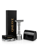 QSHAVE Einstellbares Rasierapparat-Set Herren-Rasierset-Halter + Rasierer + Klingen-Entsorgungskoffer + 15 Klingen-Set
