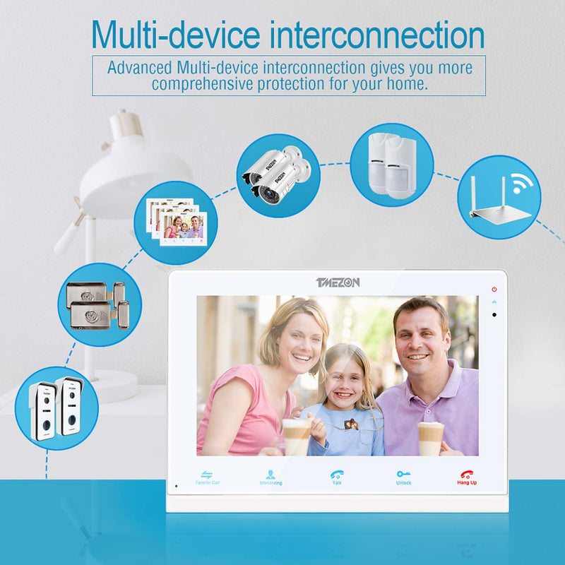 TMEZON 10-Zoll-Wireless-WLAN-Smart-IP-Video-Türklingel-Gegensprechanlage, Touchscreen-Monitor mit kabelgebundener 720P-Türsprechkamera Tuya