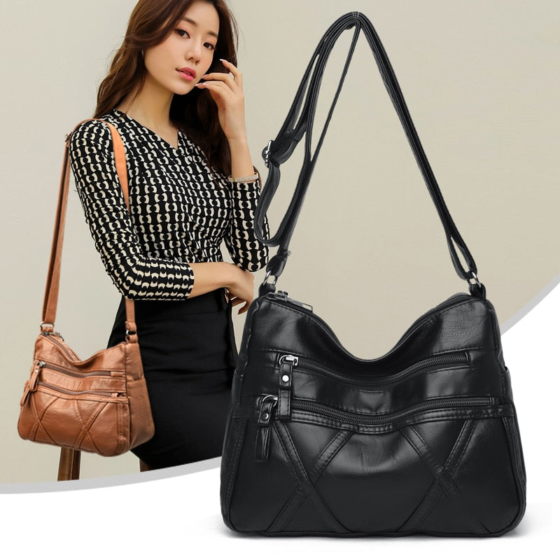 Nuevo bolso de hombro informal para mujer, monederos y bolsos de moda con hilo de coser, bolsos cruzados pequeños de cuero Pu para mujer, novedad de 2021