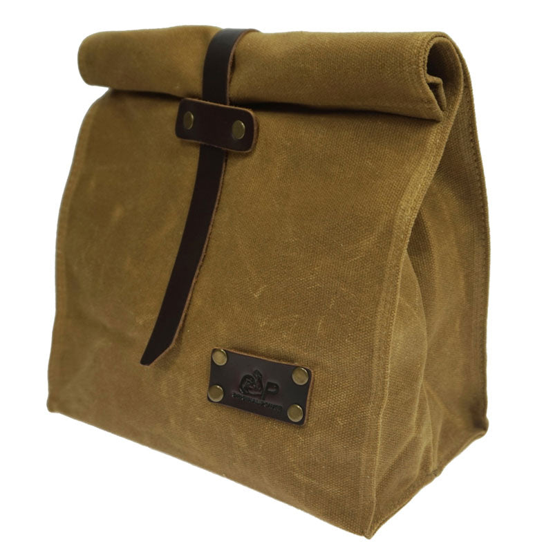 Waxed Canvas Leather Lunch Bag Plastic-Free Waterproof Lunch Box Handbag Dinner Bento Pouch for Work or School Food Storage Bags