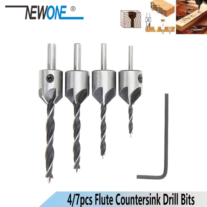 4/7pcs Flute Countersink Drill Bit Set Screw Woodworking Drill Press Set Reamer Screw Wood Tool 3-6mm