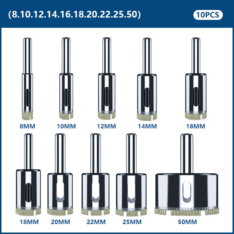 CMCP 10/15/18/28pcs Diamond Coated Drill Bit Set Tile Marble Glass Ceramic Hole Saw Drilling Bits For Power Tools 3mm-60mm