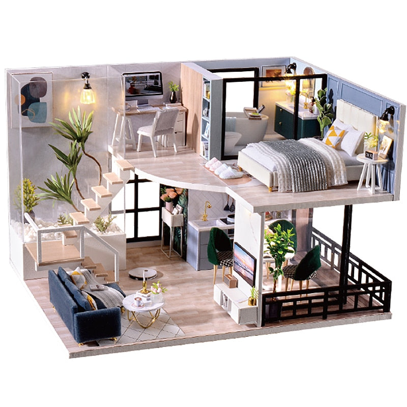 Kit de casa de muñecas CUTEBEE con muebles, luces Led, casa en miniatura Diy para construir una casa de muñecas pequeña, tiempo acogedor para niños, juguete para regalo