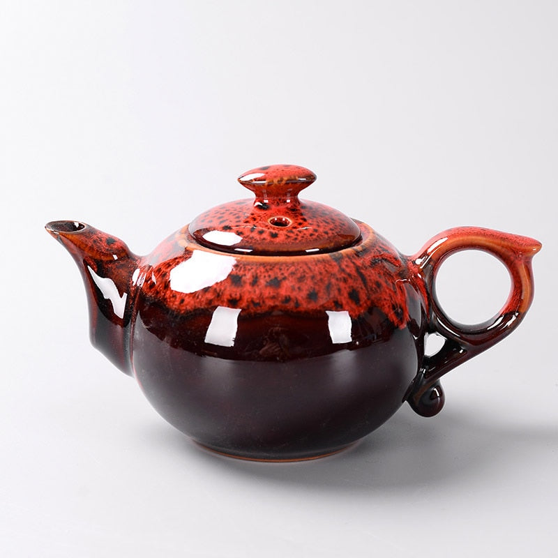 Tetera tradicional china con esmalte de cambio de horno, servicio de juegos de té de diseño elegante, regalos creativos de tetera roja de China