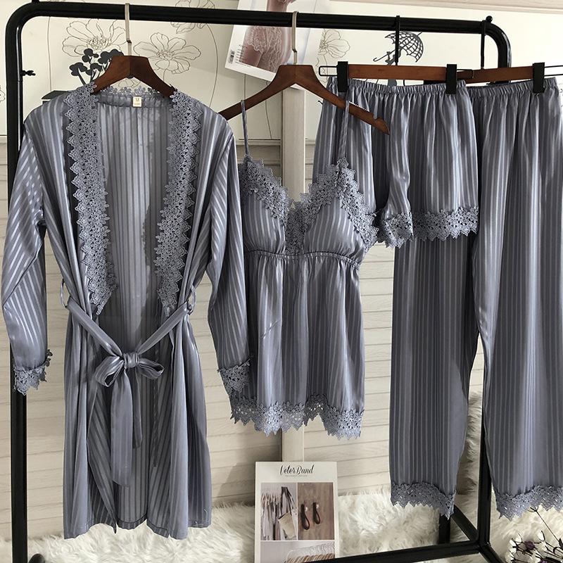 Kimono Robe Gown Women Lace Pajamas Sets Veste Polaire Suit Nightwear Bathrobe Summer Sleepwear Loose Pyjamas Pour Femme