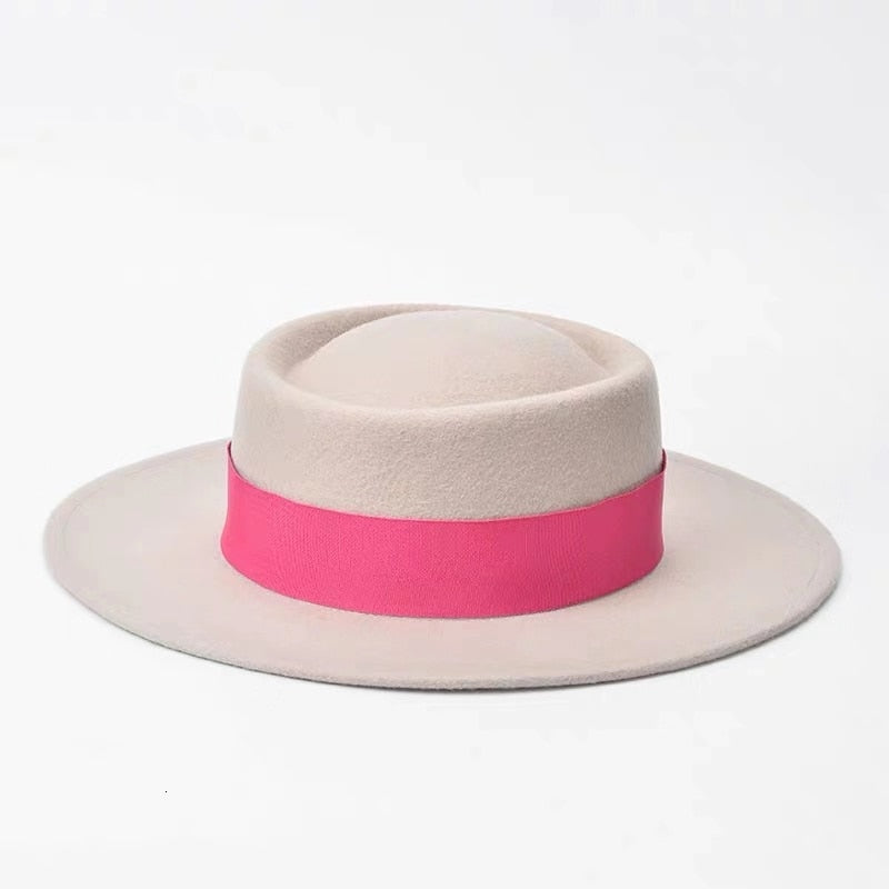 VRIGINER High Quality Autumn Winter Fedora Hat Woman Fashion Big Women 100% Wool Hat Flat Top Ladies Wide Brim Hat For Winter