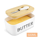 Nordic Style Butter Box Sealing with Wood Lid Knife FoodDish Ceramic Keeper Tool Cheese Storage Tray Plate Container for Kitchen