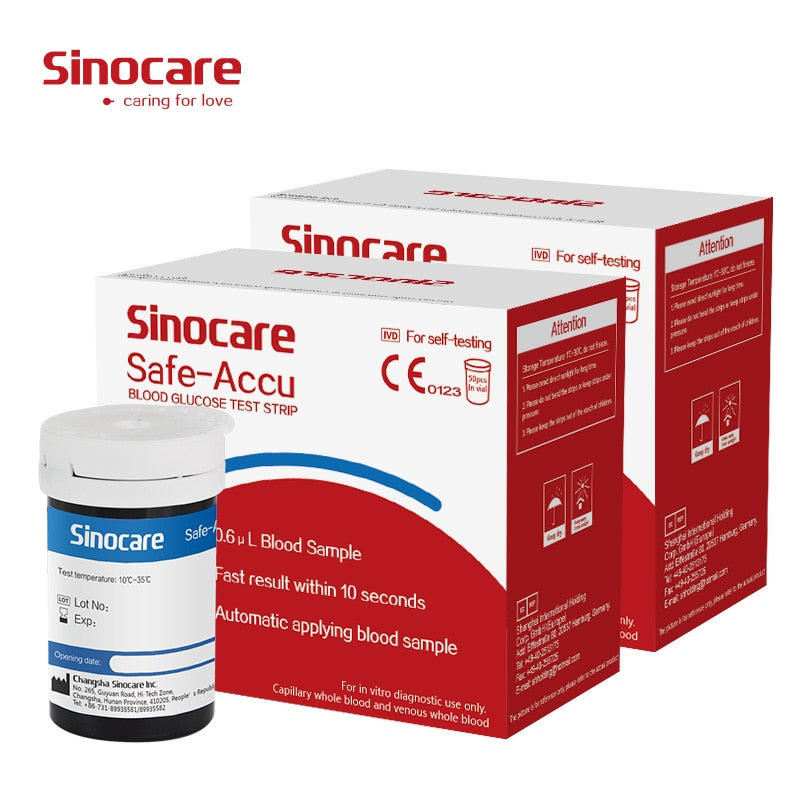 (50/100/200/400) Tiras de prueba de glucosa en sangre Sinocare Safe Accu (con lancetas)