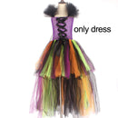 Girls Halloween Witch Tutu Dress Rainbow Trailing Tulle Kids Carnival Cosplay Party Dress Children Fancy Ball Gown Dress Costume