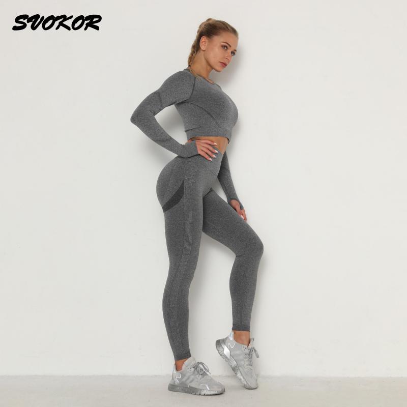 SVOKOR Crop Top Gym Set Seamless Damen Yoga Workout Set Fintess Clothing Push Up Leggings Sport Wear Damen Anzüge Trainingsanzug