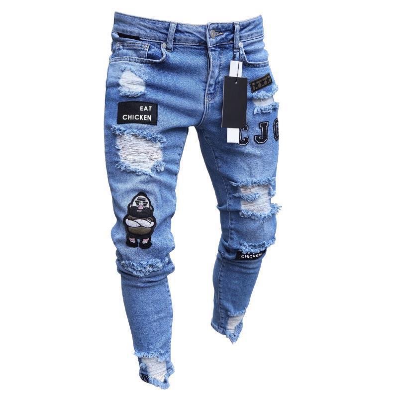 2022 New Men&#39;s Slim-Fit Ripped Jeans Men&#39;s Painted Jeans Patch Beggar Pants Jumbo Men&#39;s Hip Hop Pants Size S-4XL