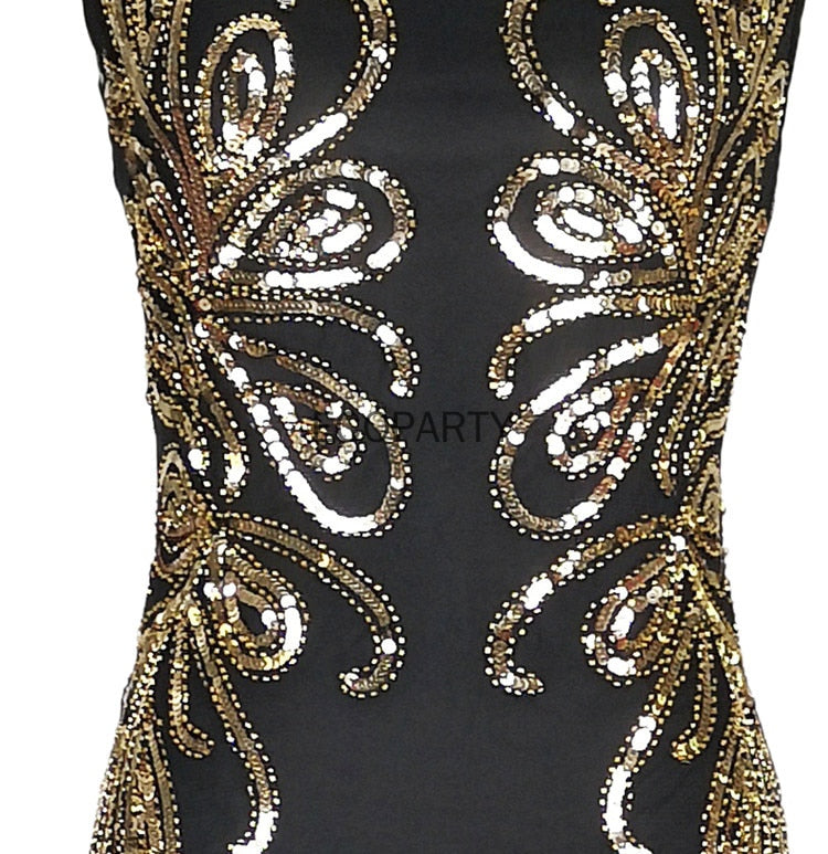 Frauen Vintage 1920er Jahre Great Gatsby Kleid 20er Jahre Flapper Party Abendkleid Sexy O-Ausschnitt Ärmellos Perlen Pailletten Mesh Meerjungfrau Kleid