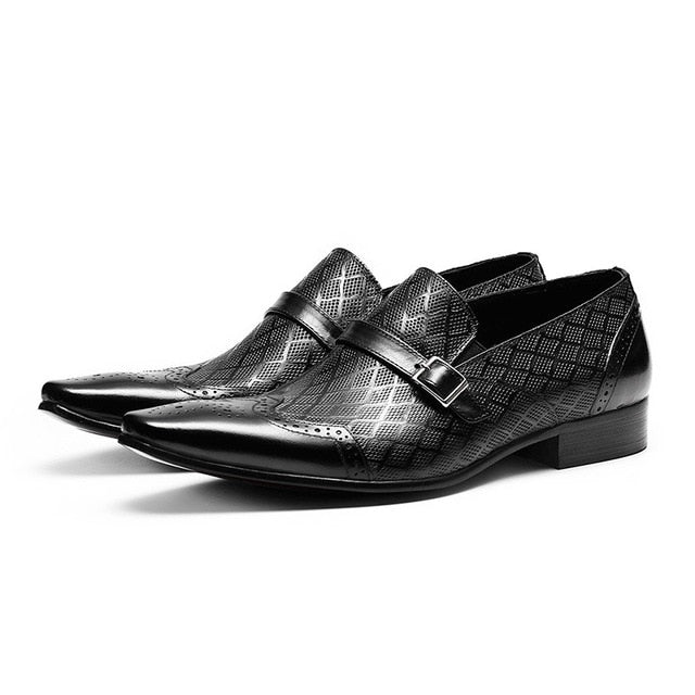 Zapatos formales italianos para hombre de lujo de cuero genuino hechos a mano negro boda traje social hebilla 2022 otoño nuevos mocasines de vestir Oxford