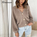 Hirsionsan Elegant Langarm Mohair Pullover Damen 2020 Neue Einreiher Damen Kurze Strickjacke Weich Flexibel Strick Outwear