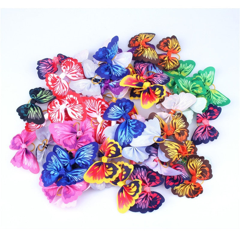 Cute Ribbon Pet Grooming Accessories Handmade Small Dog Cat Hair Bows with Elastic Rubber Band