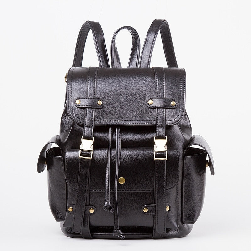 Vintage Leather Backpack Women Fashion Large Drawstring Rucksack School Travel Bag For Teenage Girls mochilas Black Brown XA480H