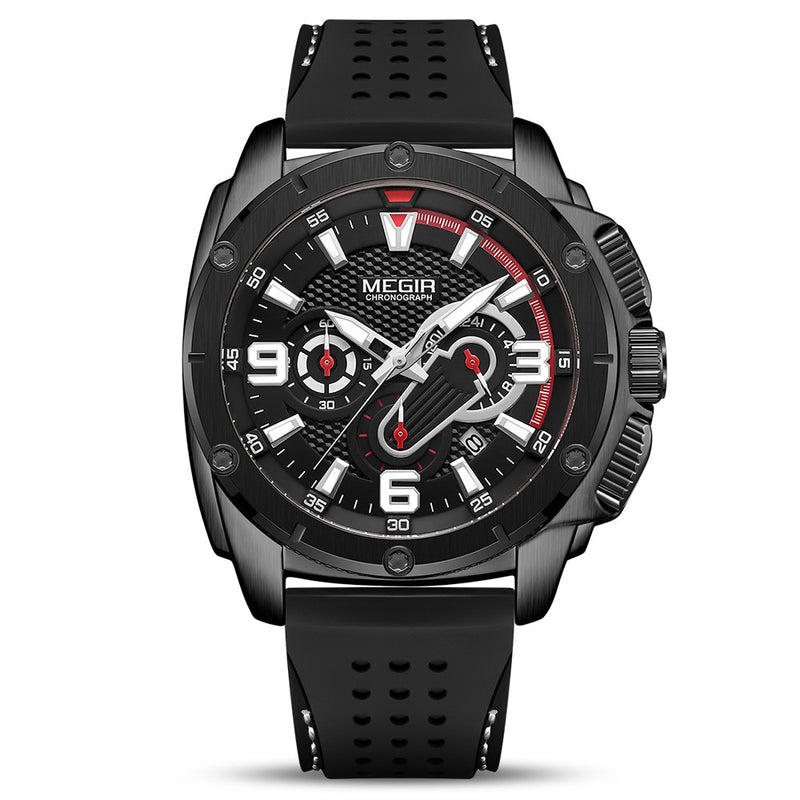 MEGIR Black Sport Watches for Men Clocks Military Army Watch Mens Silicone Chronograph Quartz Wrist Watch Man Reloj Hombre 2020