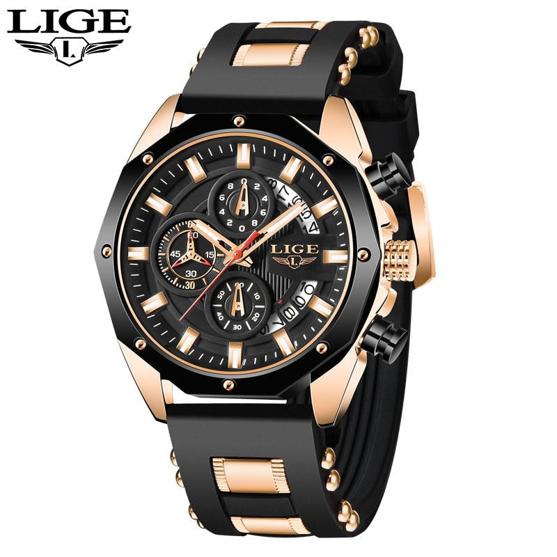 2022 NEW Top LIGE Brand Casual Fashion Watches for Man Sport Military Silicagel Wrist Watch Men Watch Chronograph Relojes Hombre