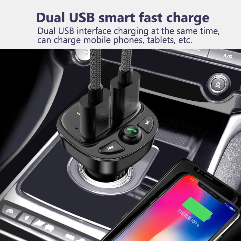 Konrisa Auto-FM-Transmitter Bluetooth 5.0 Dual-USB-Ladegerät Drahtlose Freisprecheinrichtung FM-Adapter unterstützt TF-Karte USB-Laufwerk