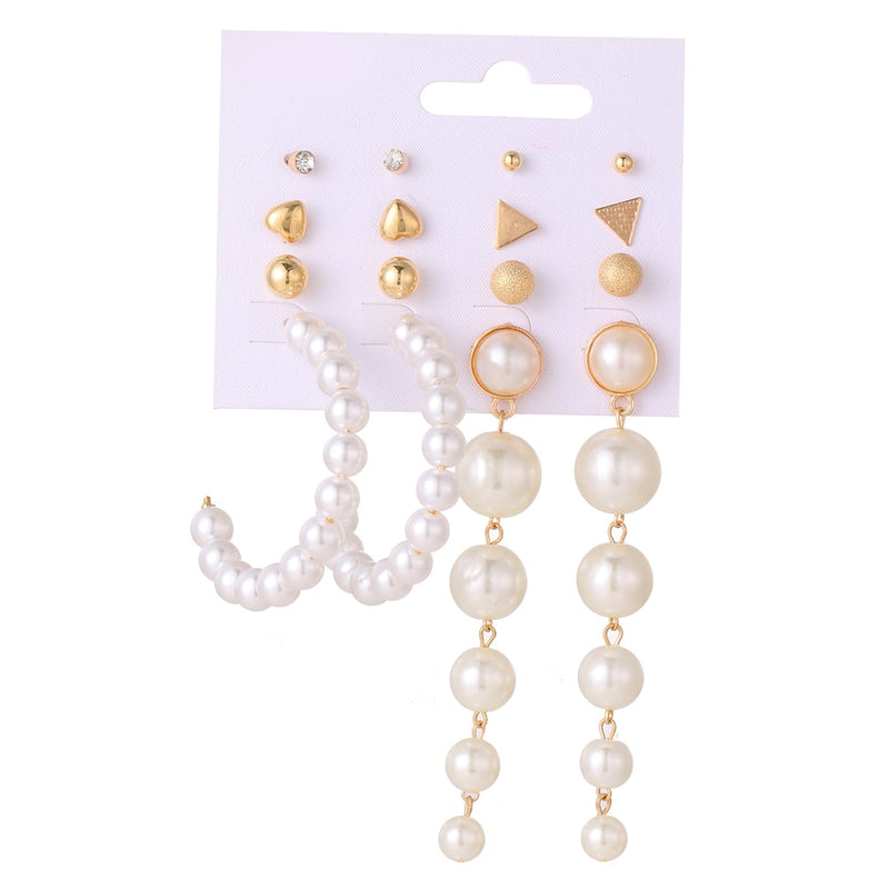 Conjunto de pendientes colgantes Vintage para mujer, pendientes largos de aleación de perlas con borlas acrílicas bohemias, joyería geométrica, regalo de fiesta 2020