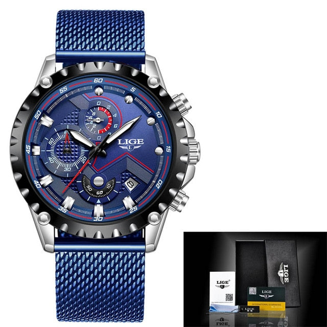 ¡Novedad de 2022! Reloj LIGE azul informal con correa de malla, reloj dorado de cuarzo a la moda para hombre, relojes de marca superior de lujo a prueba de agua, reloj Masculino