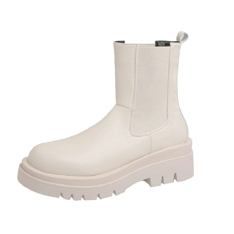 Luxury brand round toe platform ankle boots for woman slip-on chunky heels winter warm fleece chelsea boots women big size 43