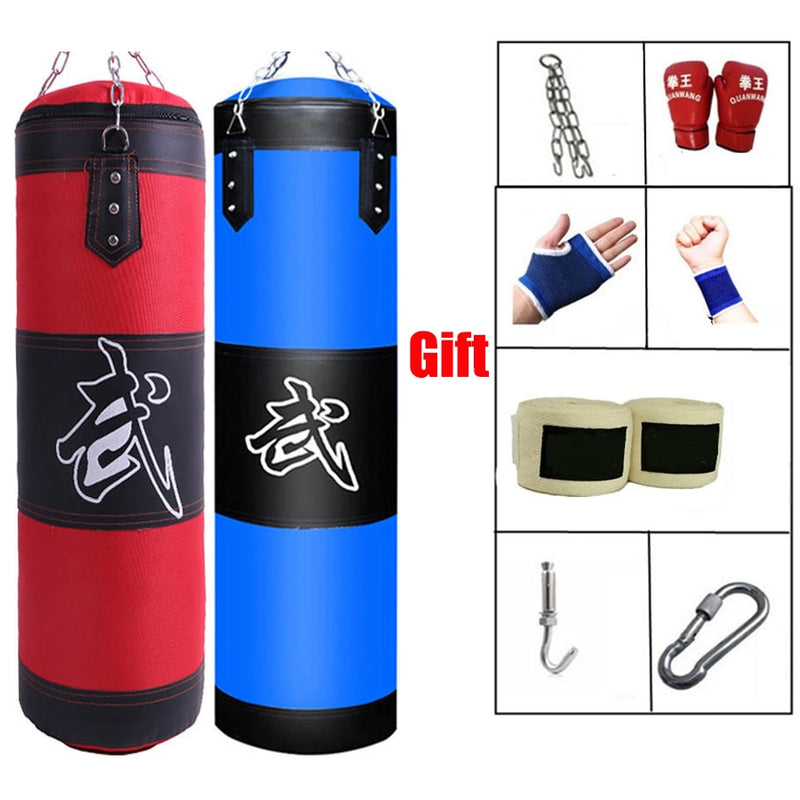 60cm 80cm 100cm 120cm Empty Boxing Punching Bag Hanging Kick Sandbag Boxing Training Fight Karate Sandbag with Glove Wrist Guard