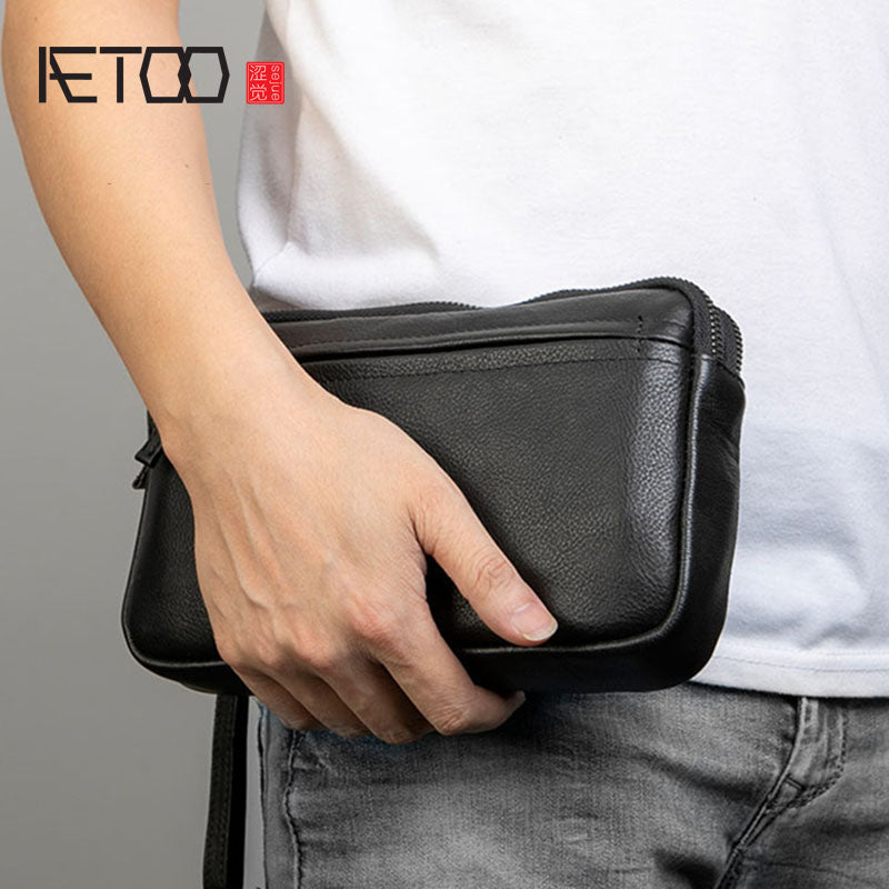 AETOO Hand bag, male leather handbag, wristband hand-grasp bag, trend casual men&
