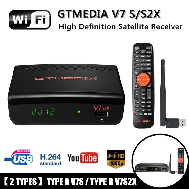 GT MEDIA V7 Pro DVB-S2 S2X T2 Set Top Box Receptor de TV satelital Actualización CA Ranura para tarjeta USB WiFi Soporte Network Cam TV BOX