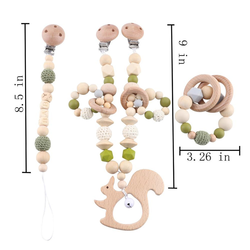 Baby Toys Silicone Beads Teethers Wooden Rings Handmade Bracelet Pacifier Chain Clips Teething Pram Stroller Bell Baby Products