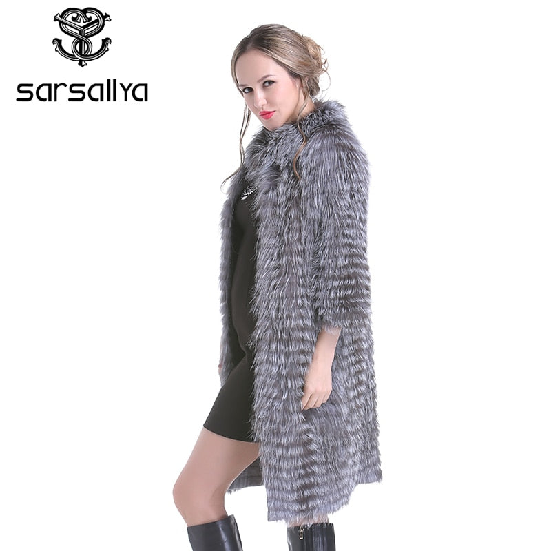 Fox Fur Coats Women Silver Fox Natural Fur Coats Female Autumn Knitted Long Genuine Fur Jackets Ladies Fashion Luxury 2020 New