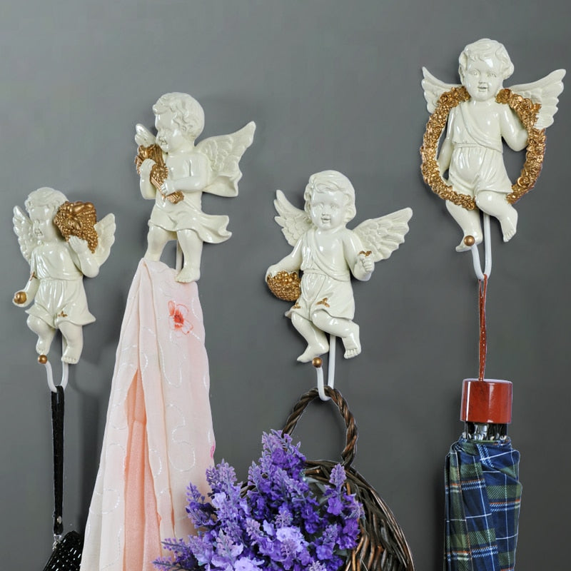 European angel statue wall decor hanger Creative TV blackground home mural living room wall art coat bag keys holder hanger