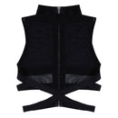 Ladies Womens Tanks Sheer Mesh See-through Transparent Zipper Back Elastic Strappy Criss Cross Crop Top Women&