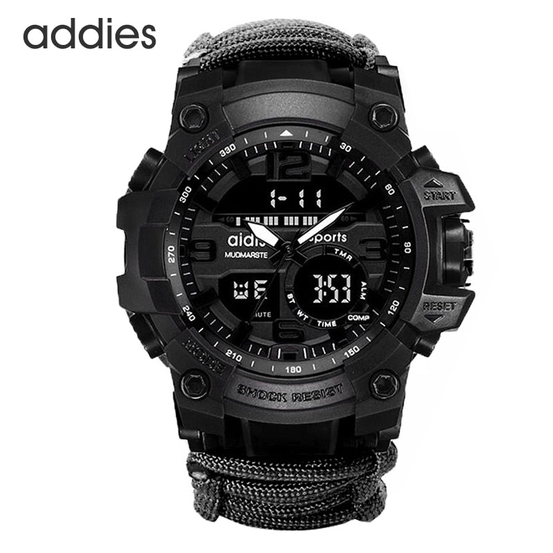 Sport Herrenuhr 50 m Kompass Multifunktions-Militärarmbanduhren LCD-Digital-Stoppuhr Gummi Wasserdichte leuchtende Armbanduhr