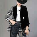 TWOTWINSTYLE Velour Patchwork Wool Plaid Blazer Coat Female Long Sleeve Asymmetrical Women's Suits 2022 Spring Fashion Clothes