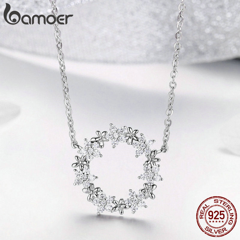 BAMOER 925 Sterling Silver Jewelry Sets Clear Cubic Zircon Shining Star Necklace Women Ring Jewelry Set Luxury Jewelry ZHS097