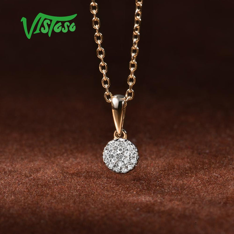 VISTOSO Gold Pendants For Women Authentic 14K 585 Yellow Gold Small Round Circle Sparkling Diamond Necklace Pendant Fine Jewelry