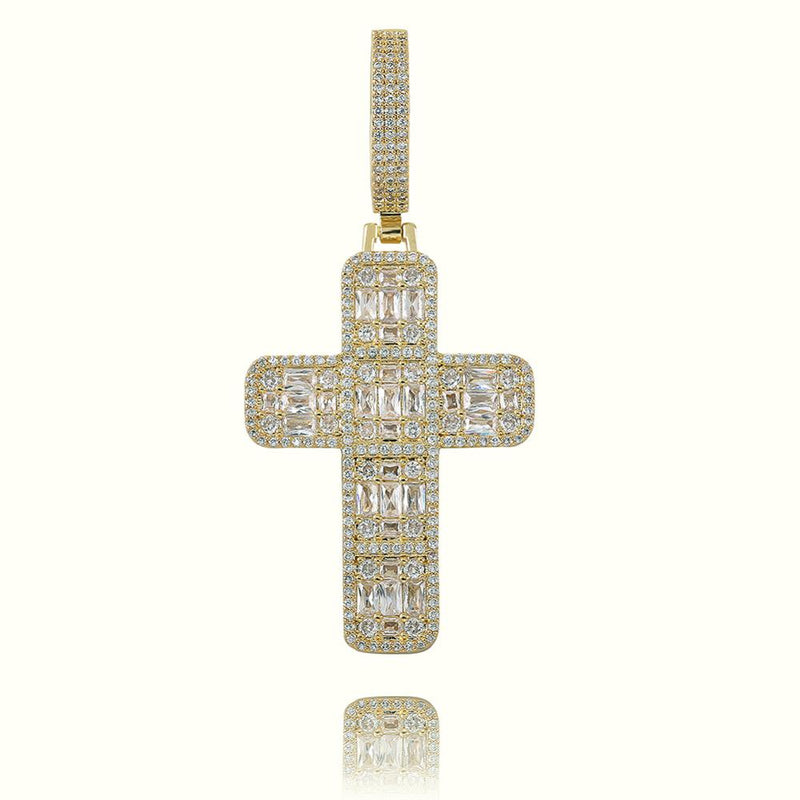 Quality Iced Out Asscher Cut Cross Pendant Necklace Mens/Women Micro Paved Hip Hop Gold Silver Color Bling Charm Chains Jewelry
